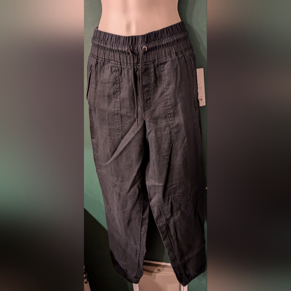 Women's Athleta Black Draw String Linenl Pants Sz6 Tall